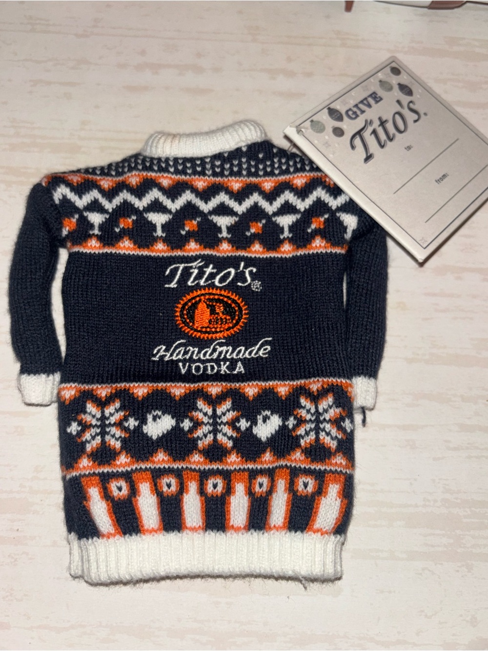 Tito’s Knitted Bottle Sweater - Navy, White & Orange
